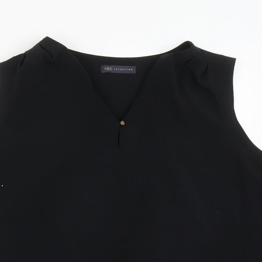 Marks and Spencer Womens Black  Polyester Basic Blouse Size 22 V-Neck