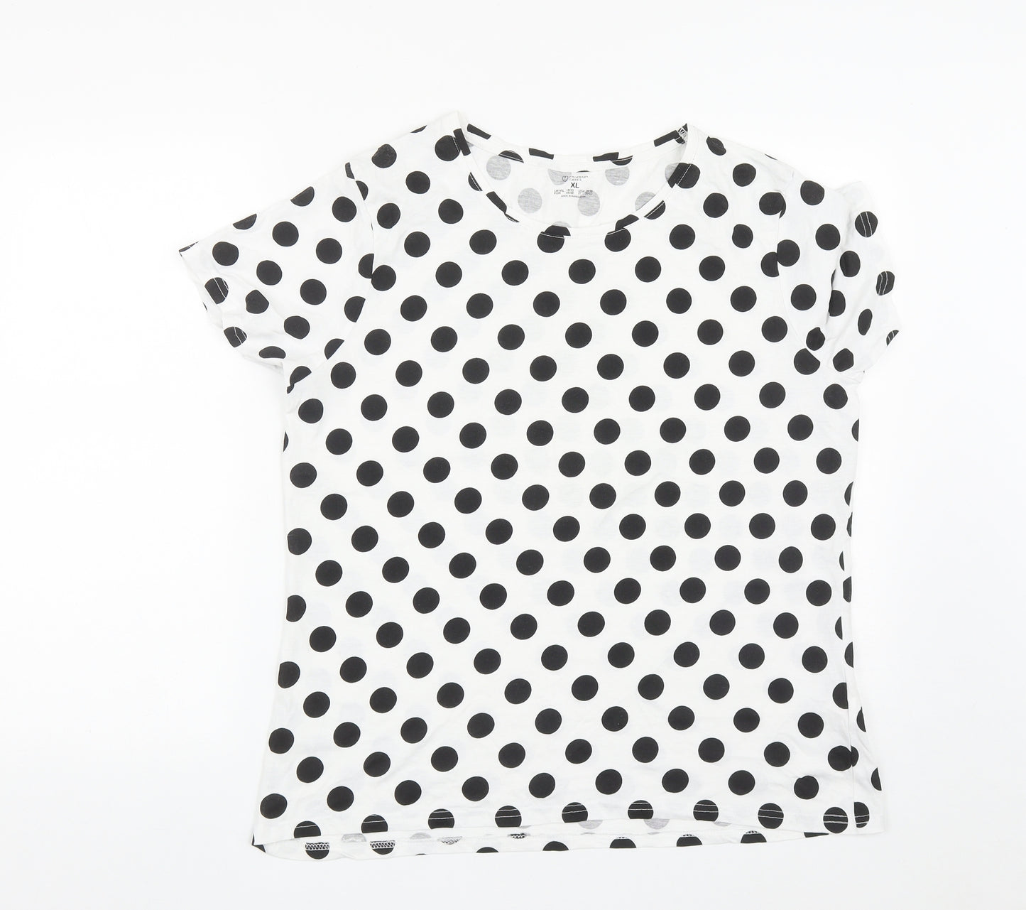 Primark Womens White Polka Dot Cotton Basic T-Shirt Size XL Round Neck