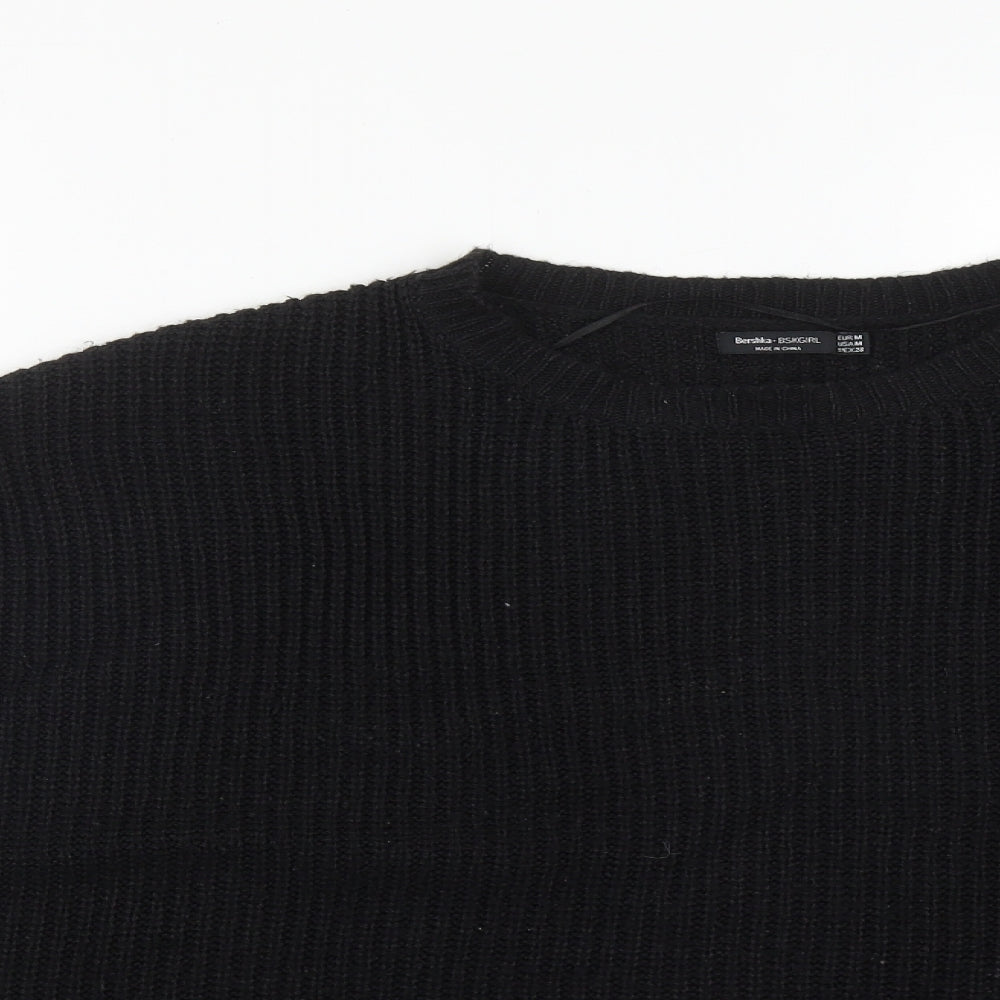Bershka Womens Black Round Neck  Acrylic Pullover Jumper Size M