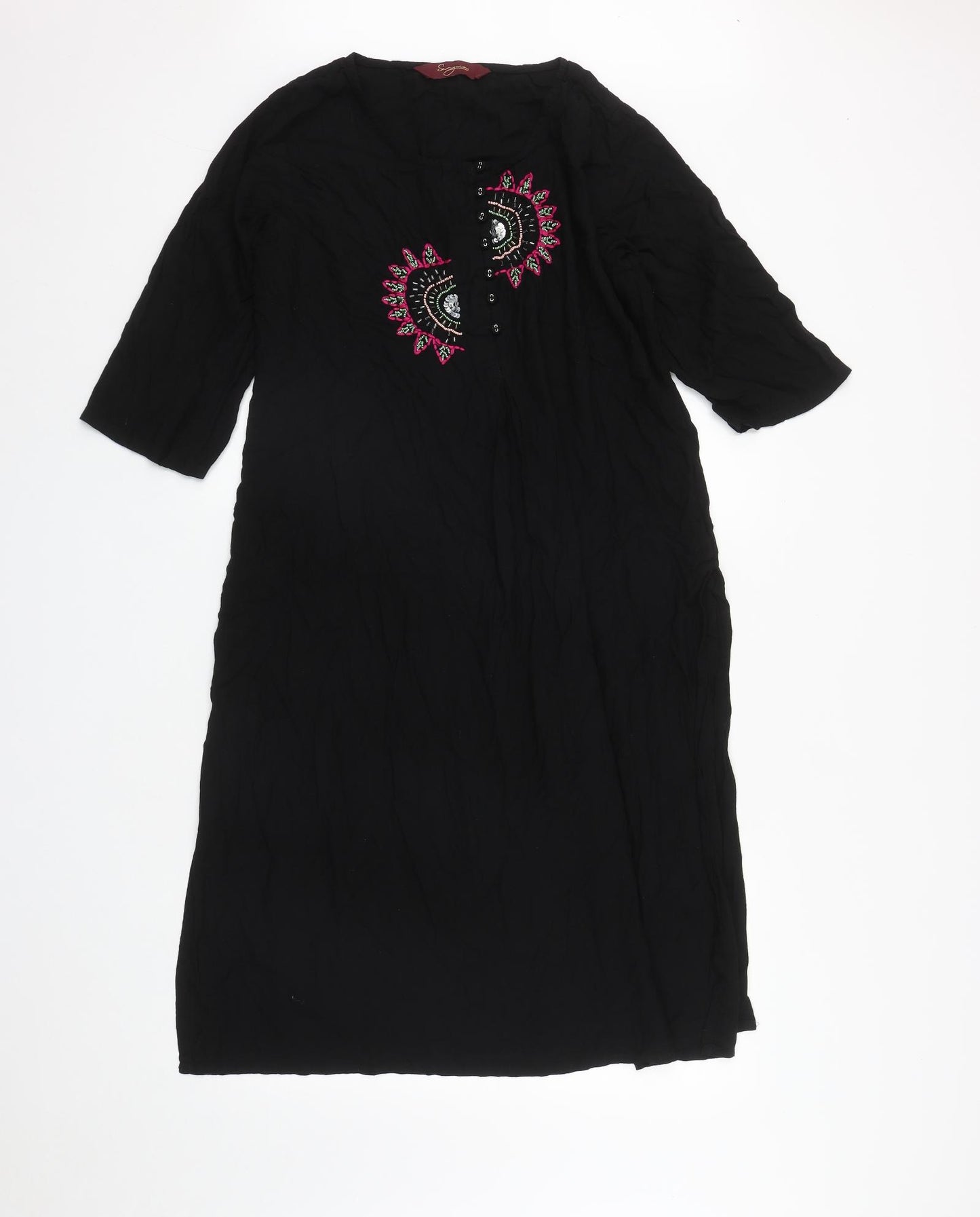 Sangria Womens Black  Polyester A-Line  Size 14  Round Neck Button - Beach Cover Up
