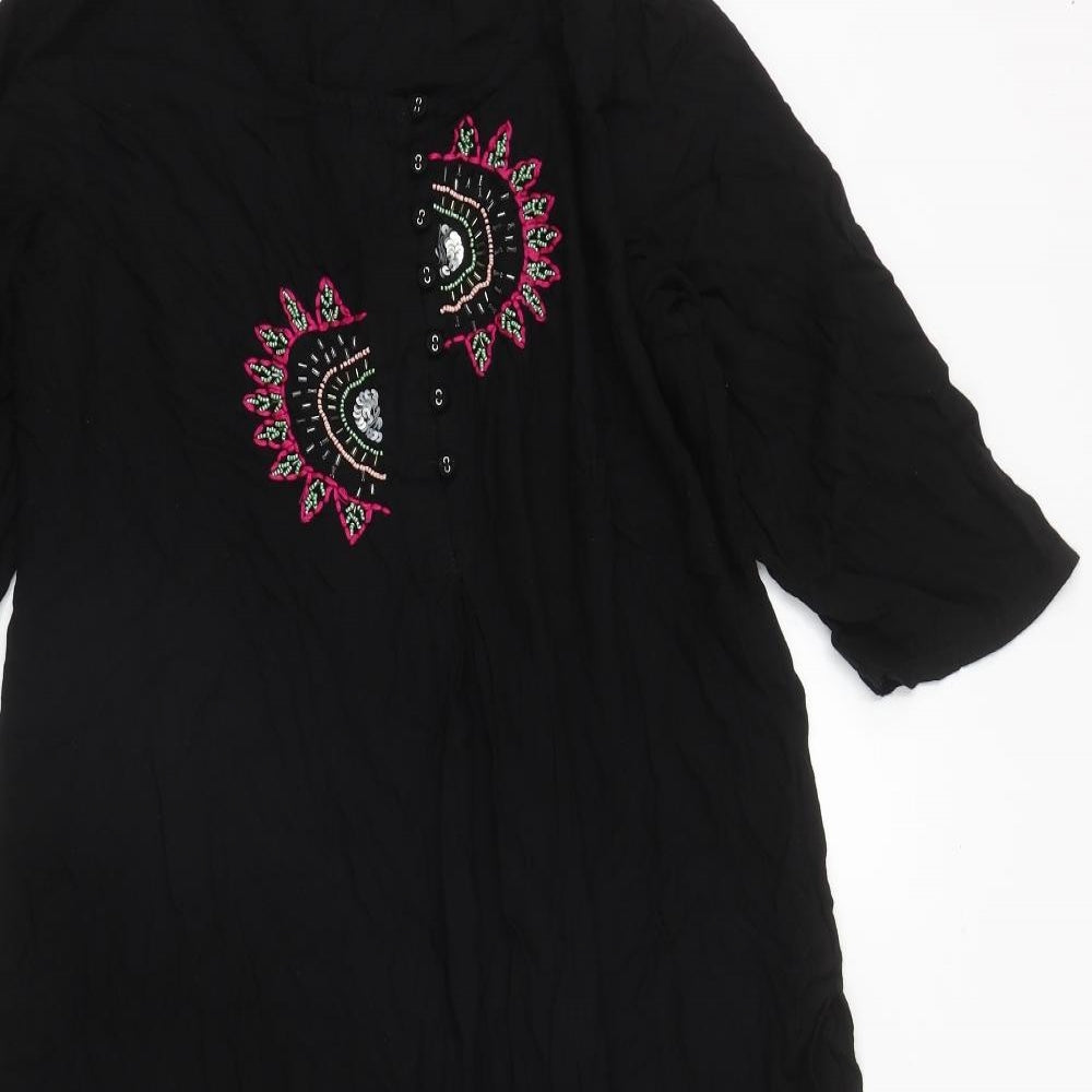 Sangria Womens Black  Polyester A-Line  Size 14  Round Neck Button - Beach Cover Up