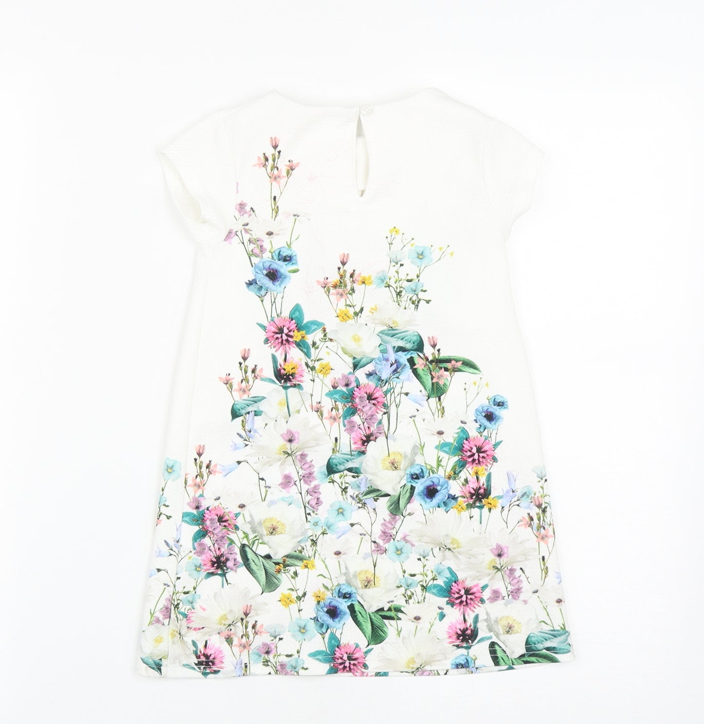 NEXT Girls White Floral Polyester A-Line  Size 3 Years  Round Neck Button
