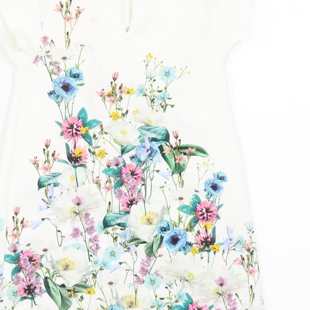 NEXT Girls White Floral Polyester A-Line  Size 3 Years  Round Neck Button