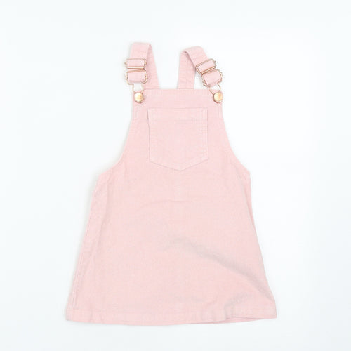 Denim & Co. Girls Pink  Cotton Pinafore/Dungaree Dress  Size 3-4 Years  Square Neck Buckle