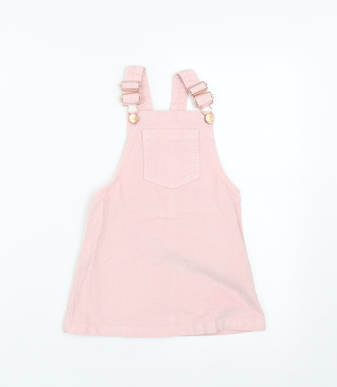 Denim & Co. Girls Pink  Cotton Pinafore/Dungaree Dress  Size 3-4 Years  Square Neck Buckle