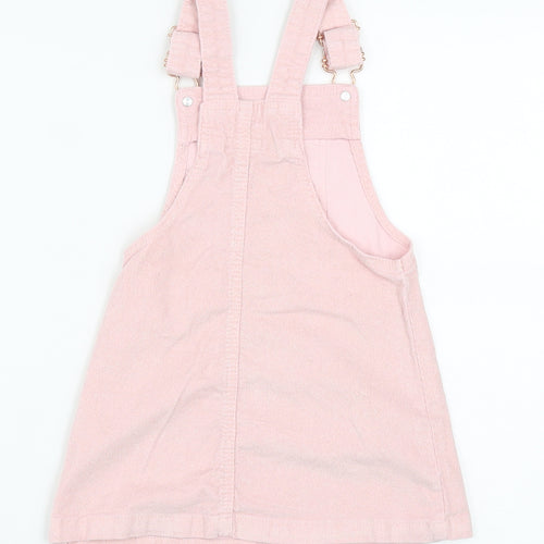 Denim & Co. Girls Pink  Cotton Pinafore/Dungaree Dress  Size 3-4 Years  Square Neck Buckle