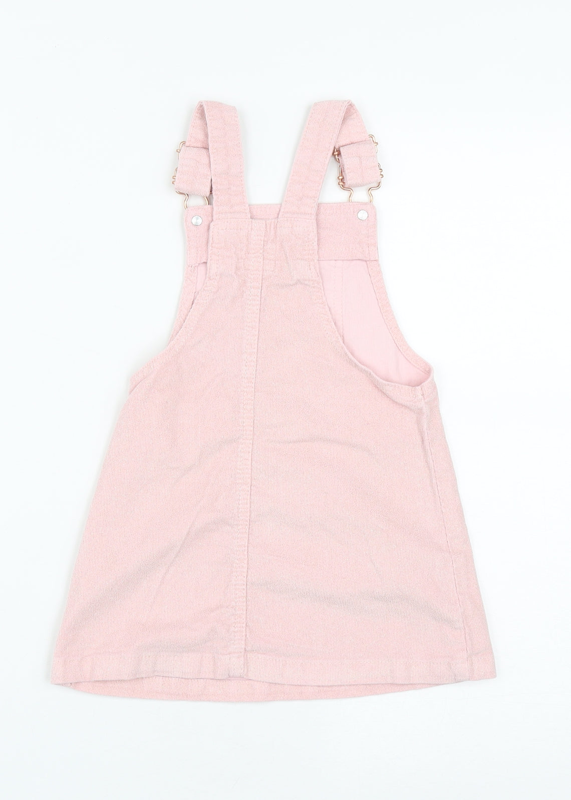 Denim & Co. Girls Pink  Cotton Pinafore/Dungaree Dress  Size 3-4 Years  Square Neck Buckle