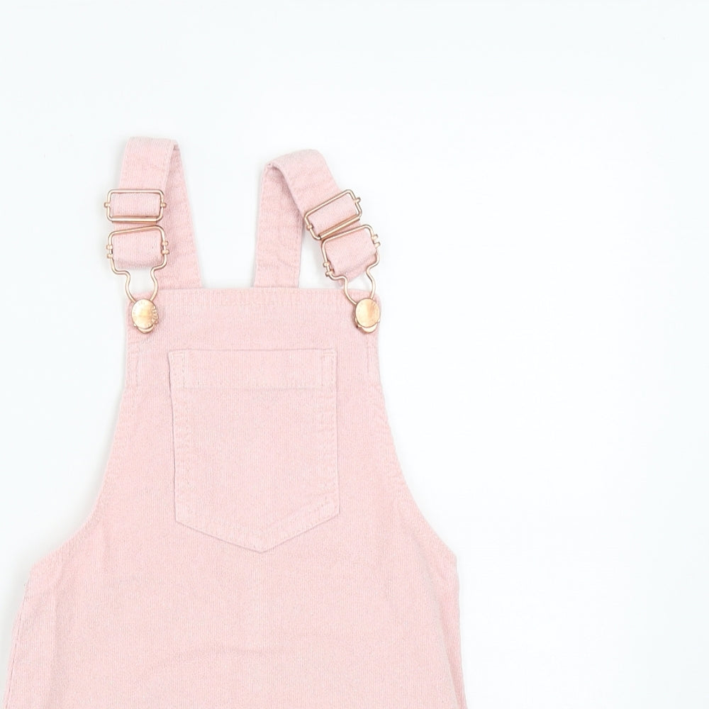 Denim & Co. Girls Pink  Cotton Pinafore/Dungaree Dress  Size 3-4 Years  Square Neck Buckle
