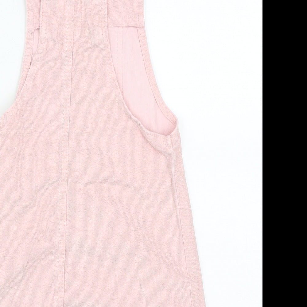 Denim & Co. Girls Pink  Cotton Pinafore/Dungaree Dress  Size 3-4 Years  Square Neck Buckle