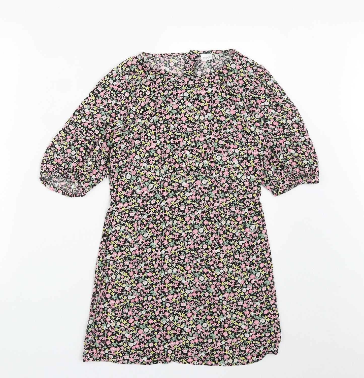 NEXT Girls Multicoloured Floral Viscose Fit & Flare  Size 11 Years  Round Neck Button