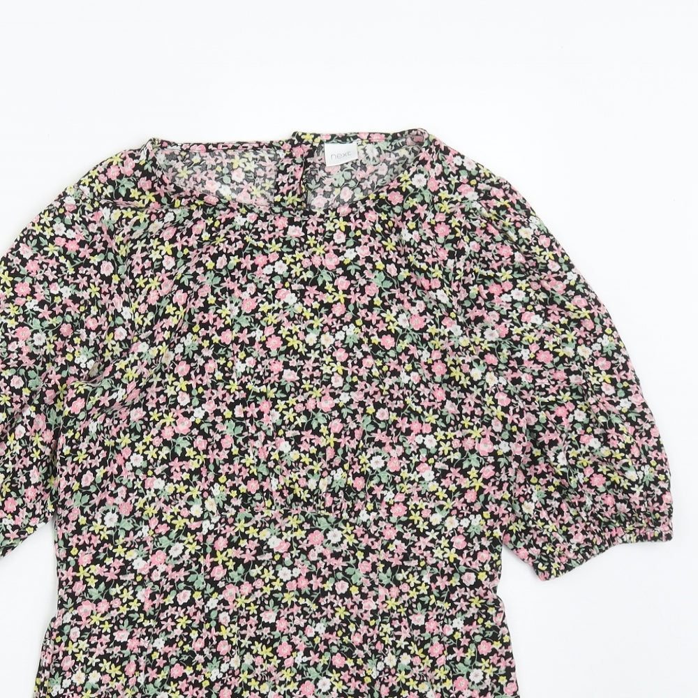 NEXT Girls Multicoloured Floral Viscose Fit & Flare  Size 11 Years  Round Neck Button