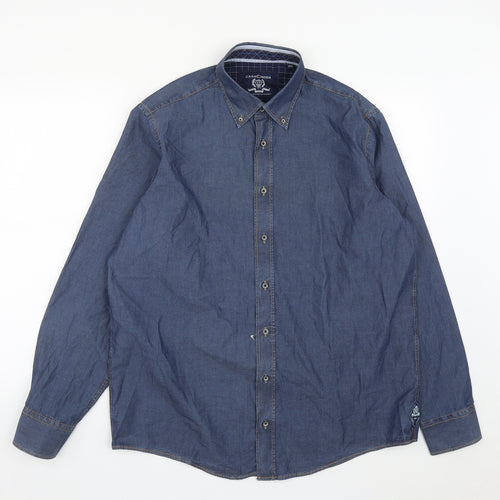 CASAMODA Mens Blue  Cotton  Button-Up Size L Collared Buckle