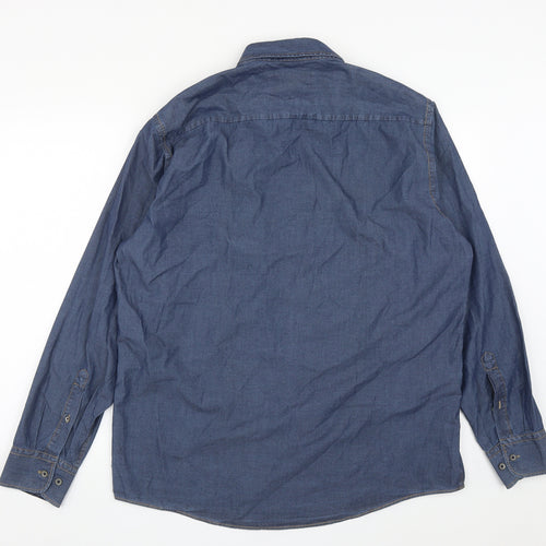 CASAMODA Mens Blue  Cotton  Button-Up Size L Collared Buckle