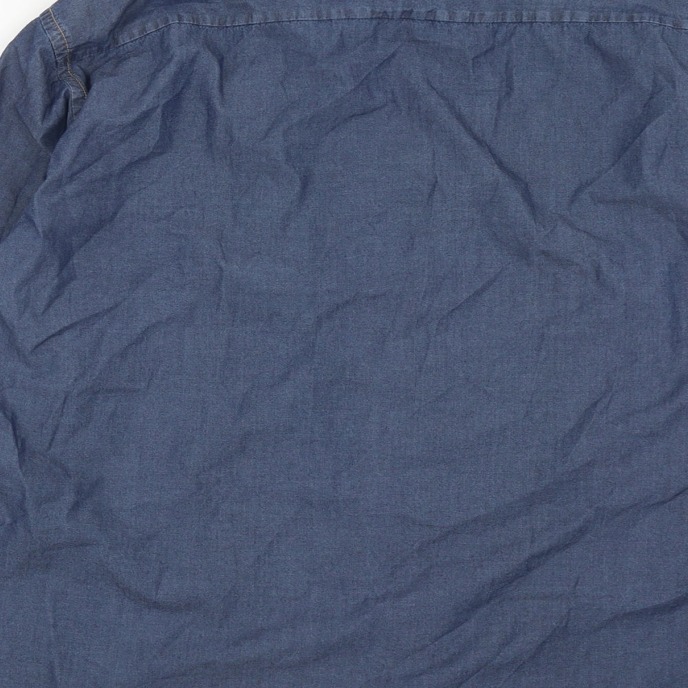 CASAMODA Mens Blue  Cotton  Button-Up Size L Collared Buckle