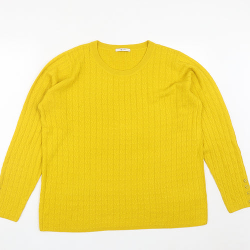 TU Womens Yellow Round Neck  Acrylic Pullover Jumper Size 20