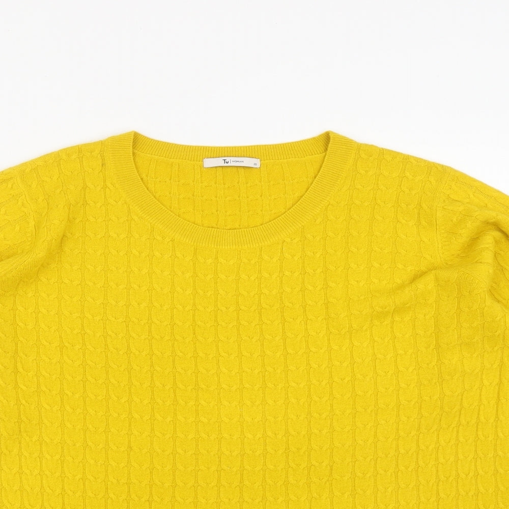 TU Womens Yellow Round Neck  Acrylic Pullover Jumper Size 20