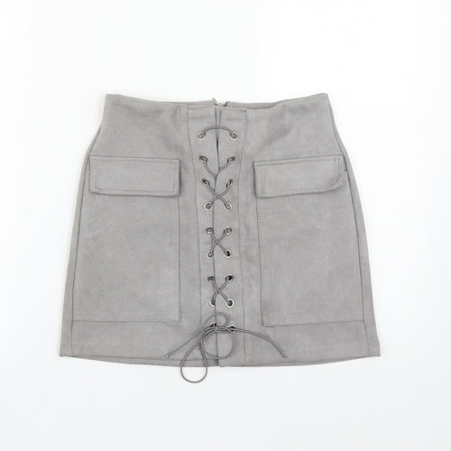 Prewron Womens Grey  Polyester A-Line Skirt Size 26 in   Zip