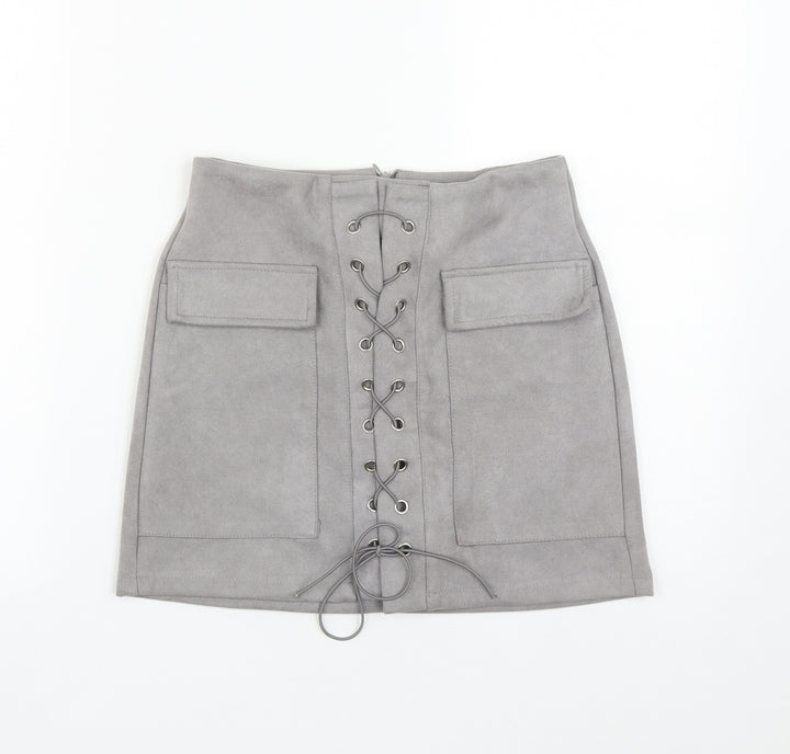 Prewron Womens Grey  Polyester A-Line Skirt Size 26 in   Zip