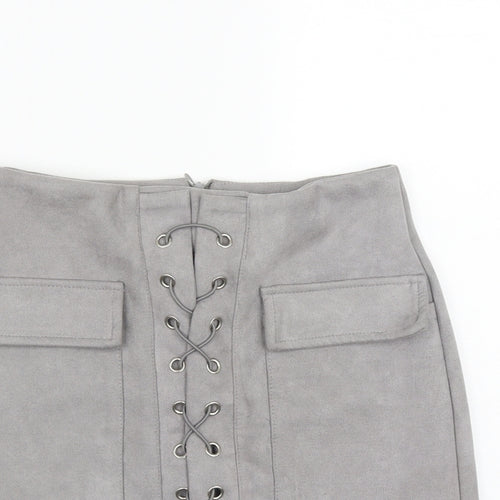 Prewron Womens Grey  Polyester A-Line Skirt Size 26 in   Zip