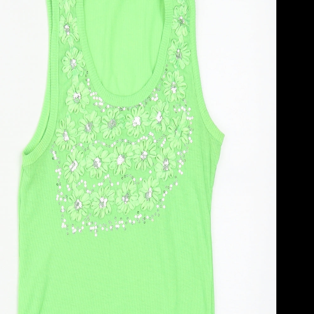 More&Negri Womens Green  Cotton Basic Tank Size S Round Neck