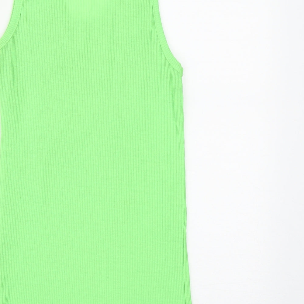 More&Negri Womens Green  Cotton Basic Tank Size S Round Neck