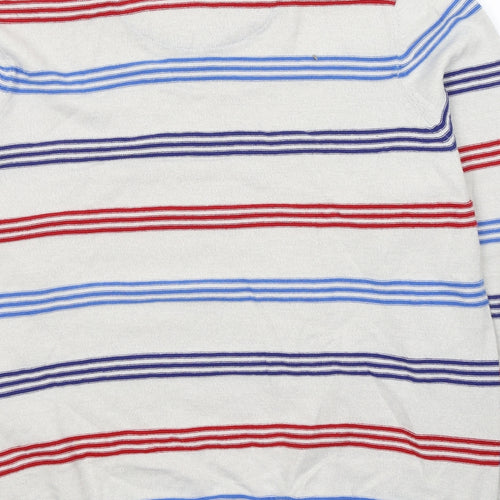 Atlantic Bay Mens Grey Round Neck Striped Cotton Pullover Jumper Size M
