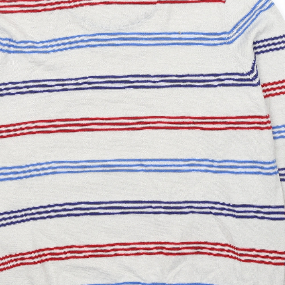 Atlantic Bay Mens Grey Round Neck Striped Cotton Pullover Jumper Size M