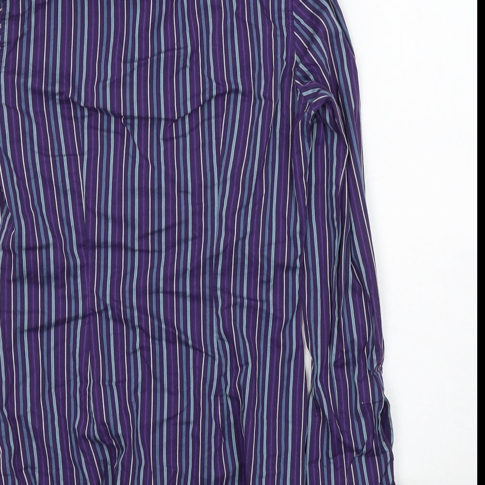 Hawes & Curtis Womens Purple Striped Cotton Basic Button-Up Size 8 Collared