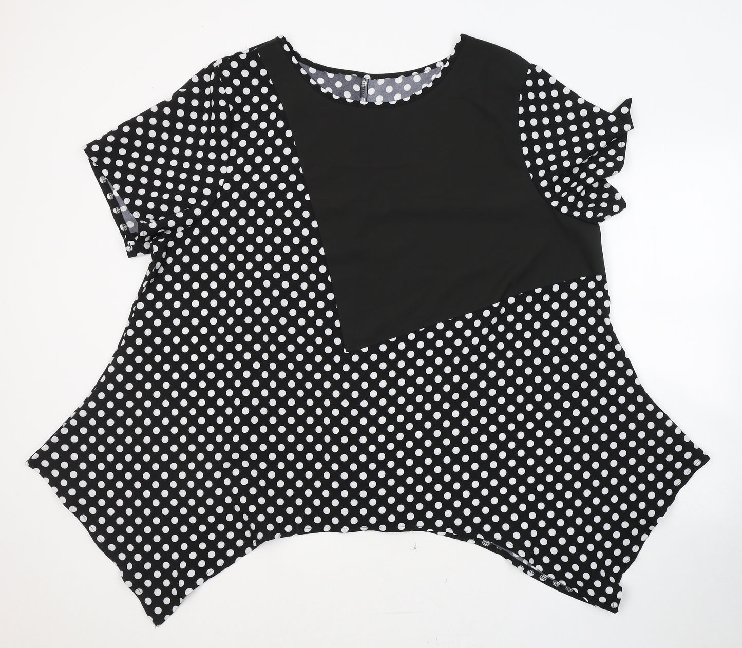 SheIn Womens Black Polka Dot Polyester Basic T-Shirt Size 4XL Round Neck - Asymmetric