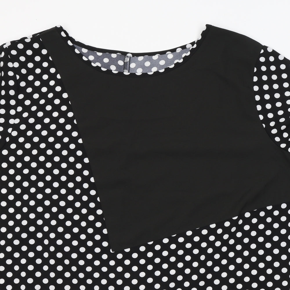 SheIn Womens Black Polka Dot Polyester Basic T-Shirt Size 4XL Round Neck - Asymmetric