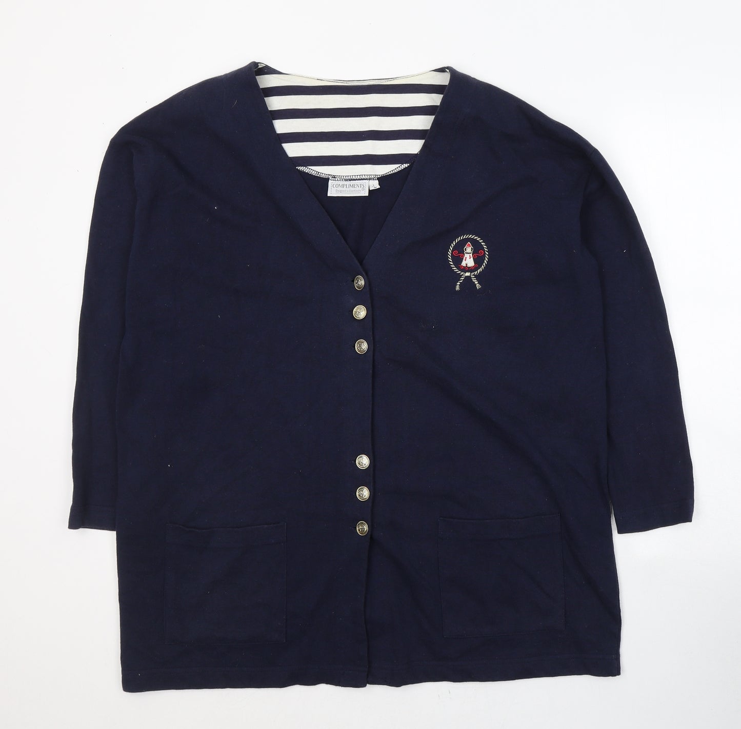 COMPLIMENTS Womens Blue V-Neck  Cotton Cardigan Jumper Size L
