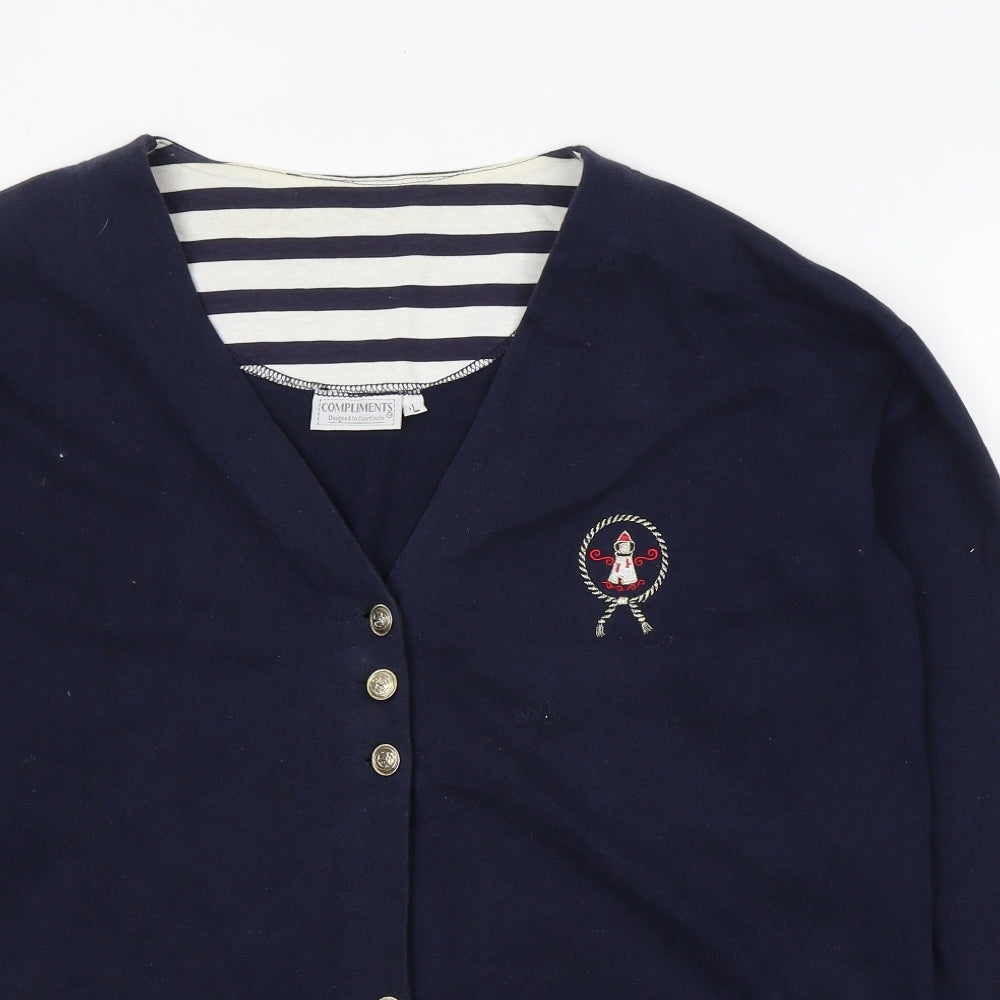 COMPLIMENTS Womens Blue V-Neck  Cotton Cardigan Jumper Size L