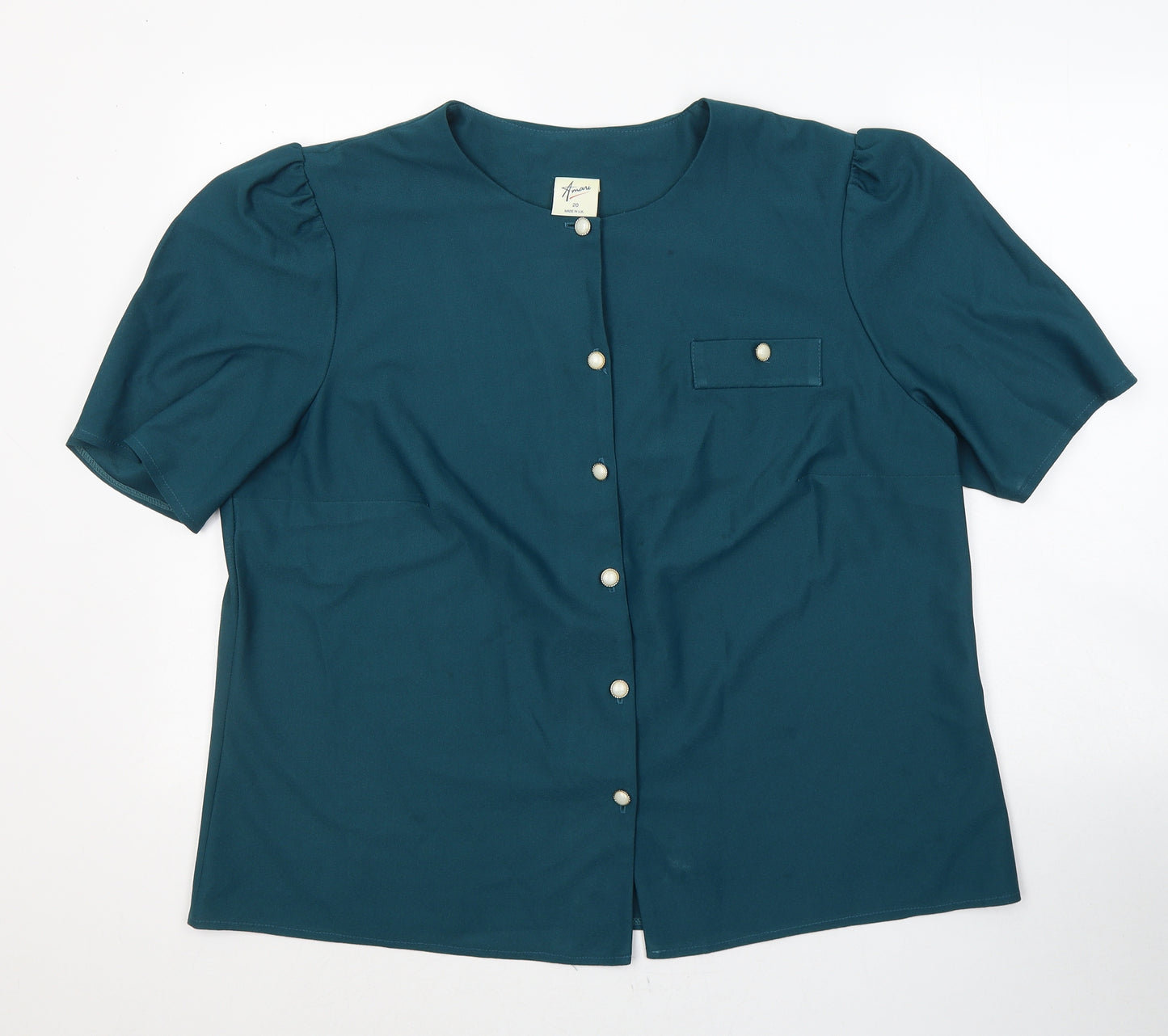 Amani Womens Blue  Polyester Basic Button-Up Size 20 Round Neck