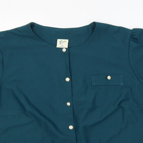 Amani Womens Blue  Polyester Basic Button-Up Size 20 Round Neck