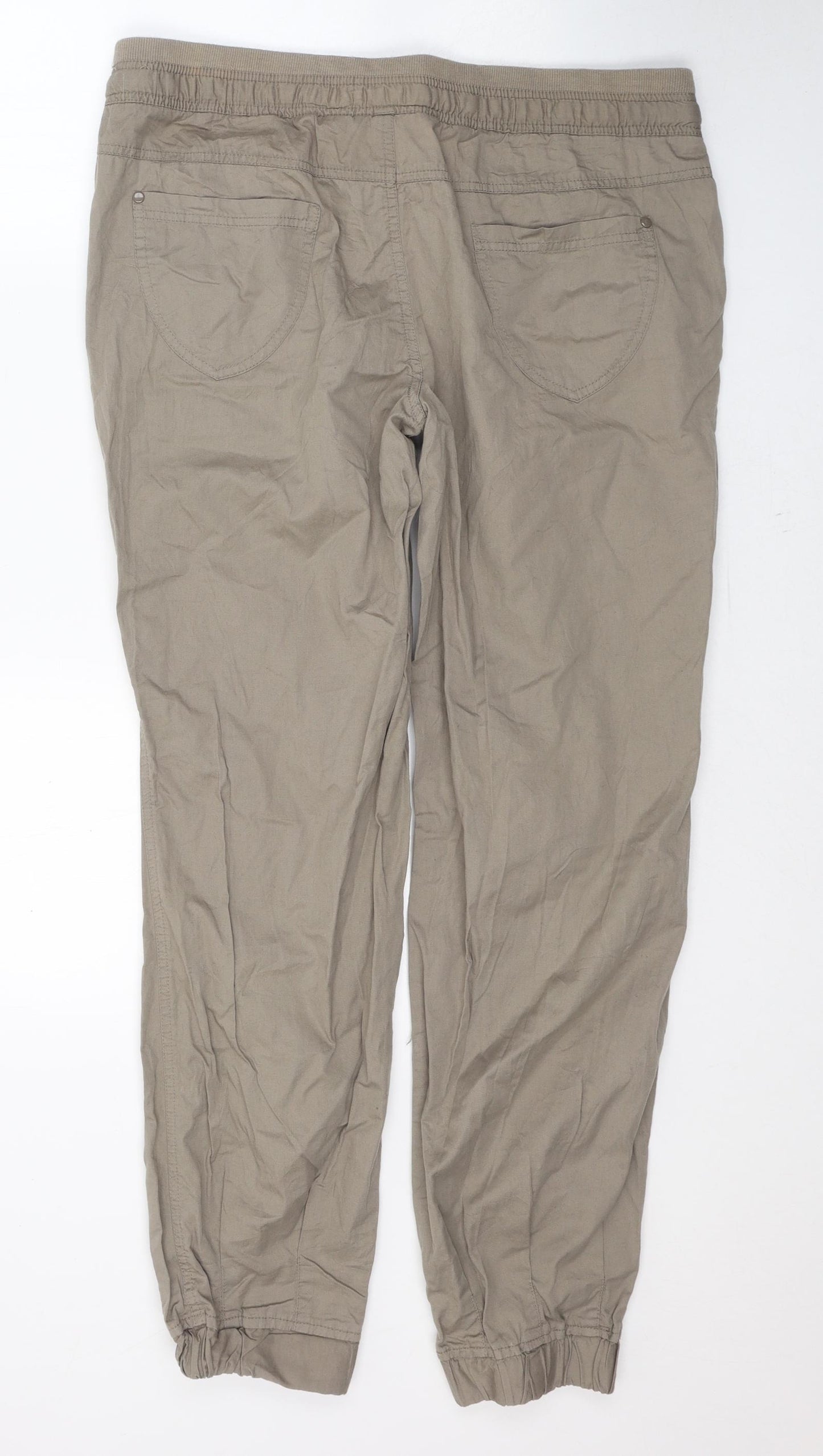 Rainbow Womens Beige  Cotton Trousers  Size 16 L30 in Regular Tie