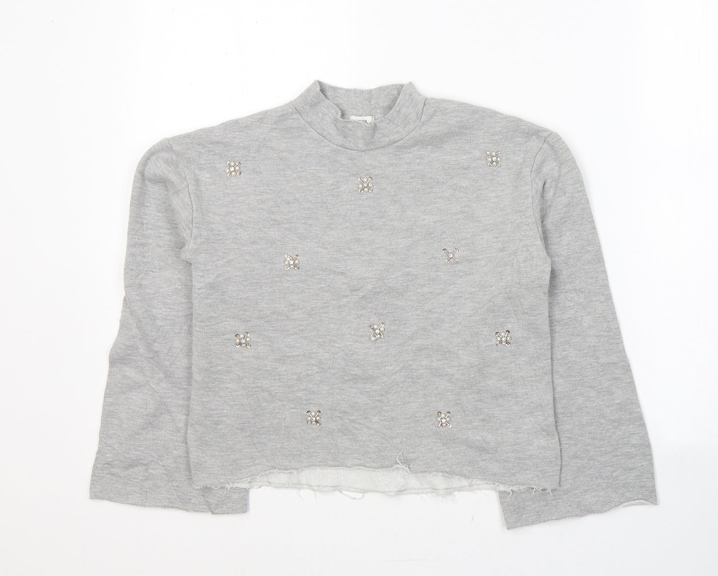 River Island Girls Grey  Cotton Pullover Sweatshirt Size 9-10 Years  Pullover