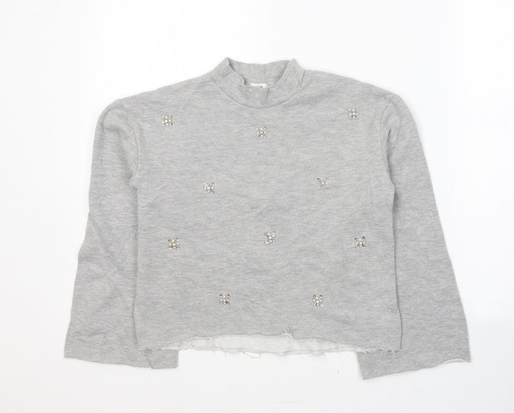 River Island Girls Grey  Cotton Pullover Sweatshirt Size 9-10 Years  Pullover