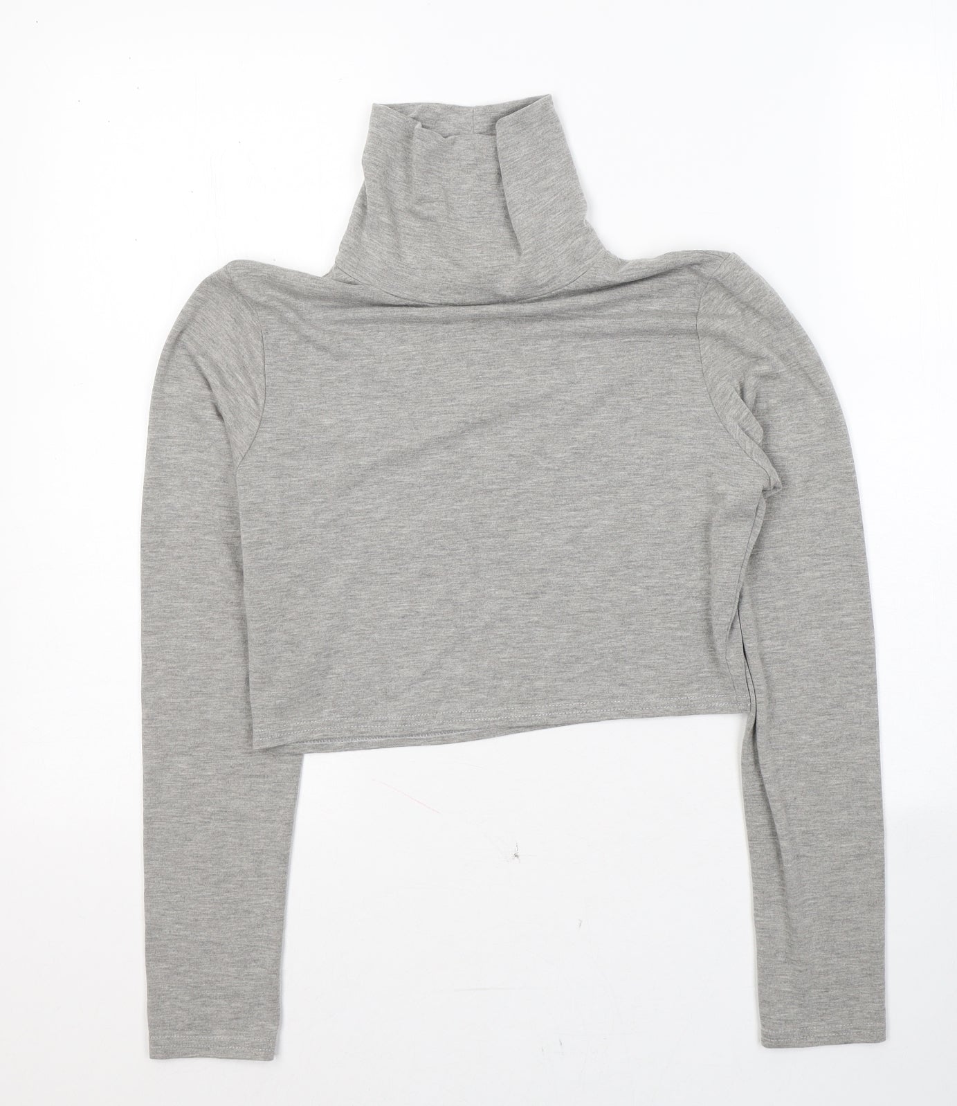 Missguided Womens Grey  Viscose Cropped T-Shirt Size 12 High Neck