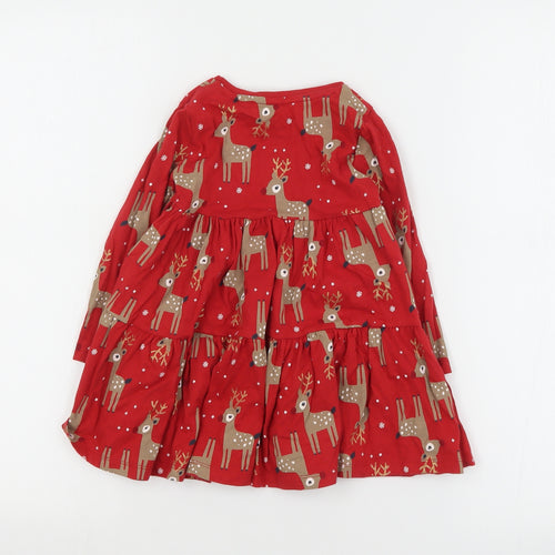 F&F Girls Red Geometric Cotton T-Shirt Dress  Size 2-3 Years  Round Neck Pullover - Christmas