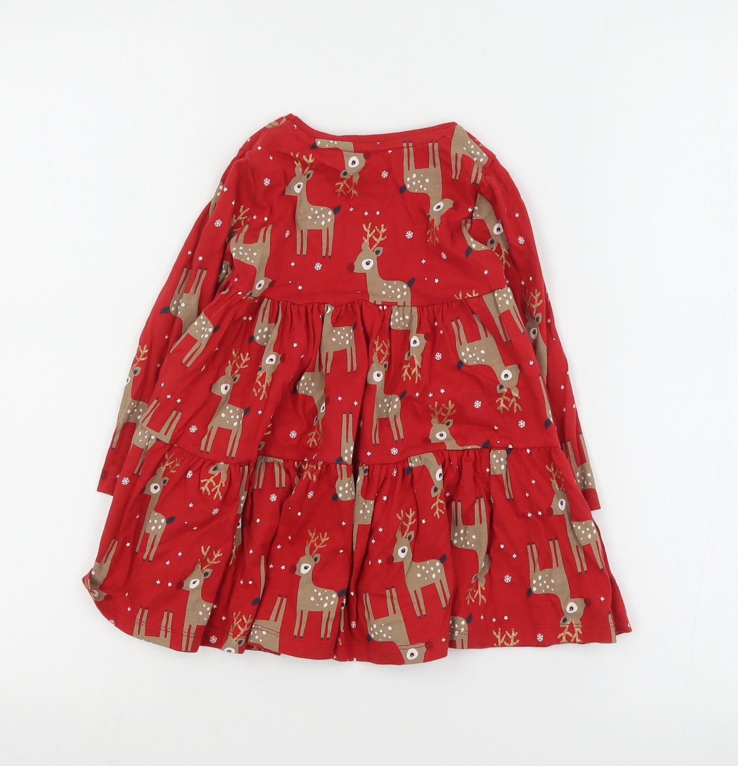 F&F Girls Red Geometric Cotton T-Shirt Dress  Size 2-3 Years  Round Neck Pullover - Christmas