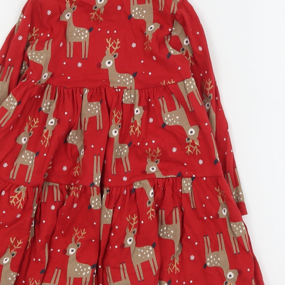 F&F Girls Red Geometric Cotton T-Shirt Dress  Size 2-3 Years  Round Neck Pullover - Christmas
