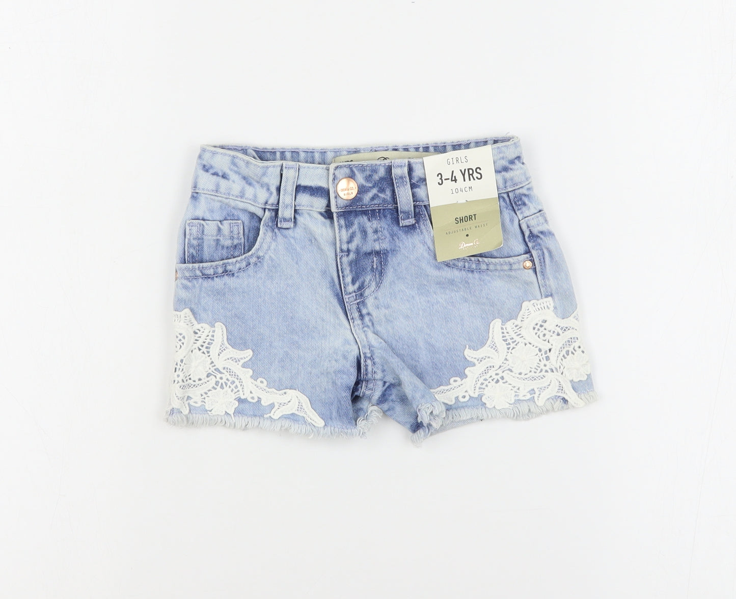 Primark Girls Blue  Cotton Cut-Off Shorts Size 3-4 Years  Regular Zip