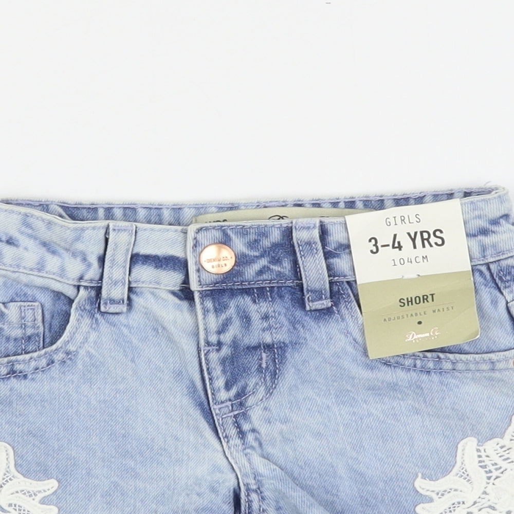 Primark Girls Blue  Cotton Cut-Off Shorts Size 3-4 Years  Regular Zip