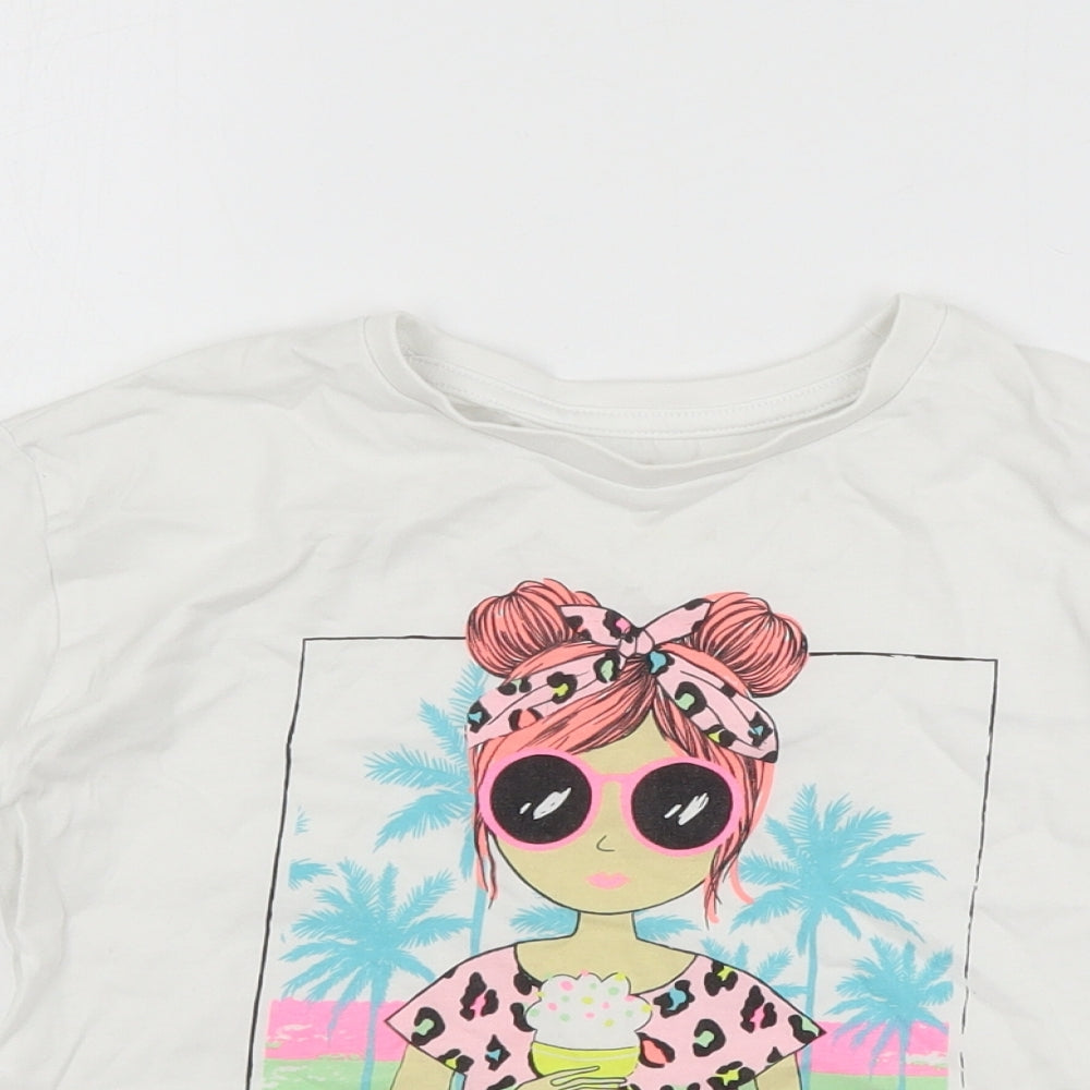 Dunnes Girls White  Cotton Basic T-Shirt Size 5-6 Years Crew Neck Pullover