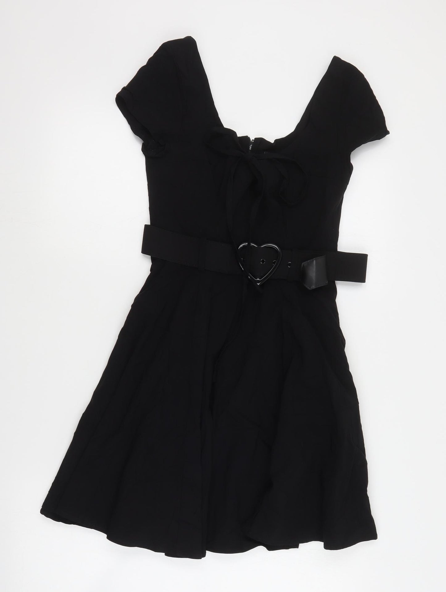 Collectif Womens Black  Polyester Skater Dress  Size 12  Round Neck Zip
