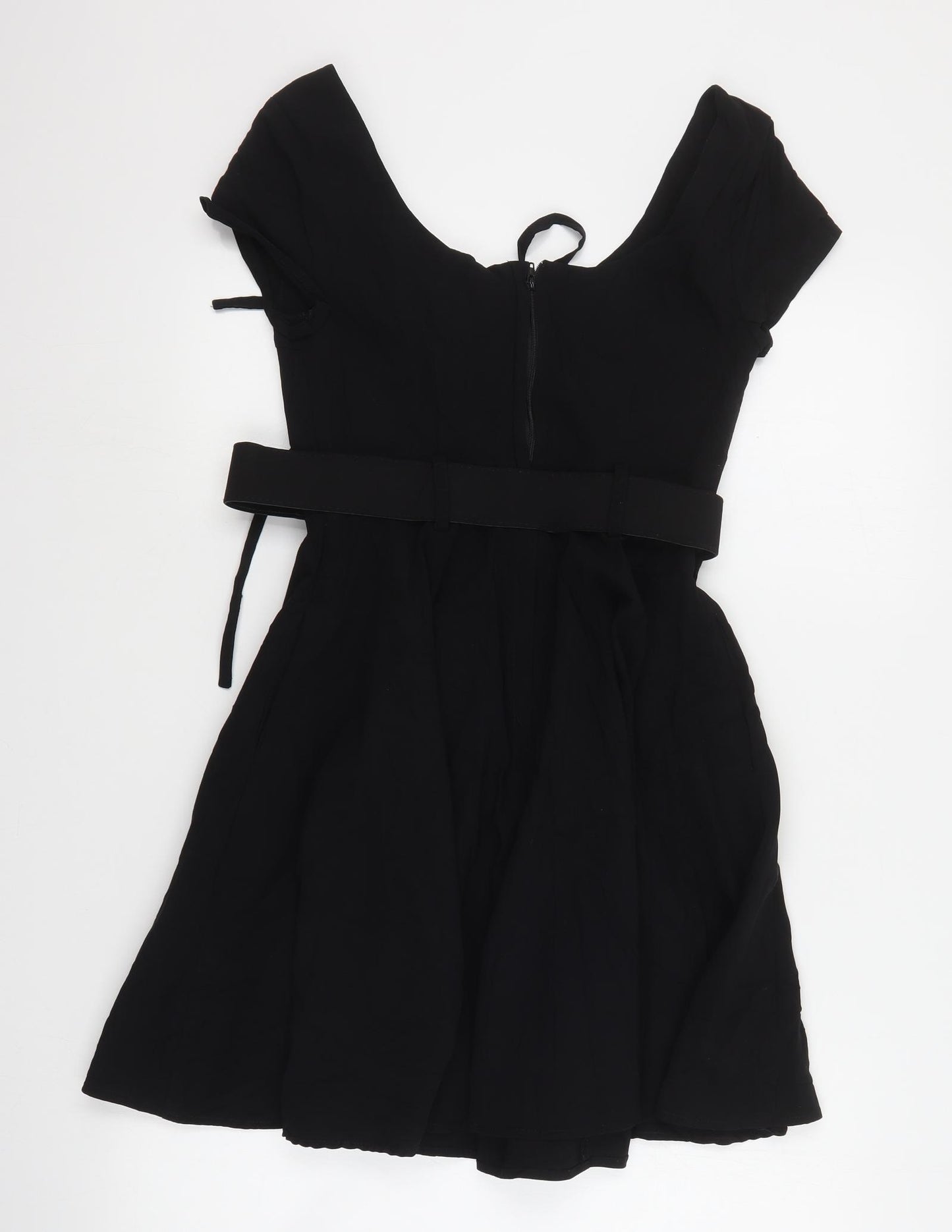 Collectif Womens Black  Polyester Skater Dress  Size 12  Round Neck Zip