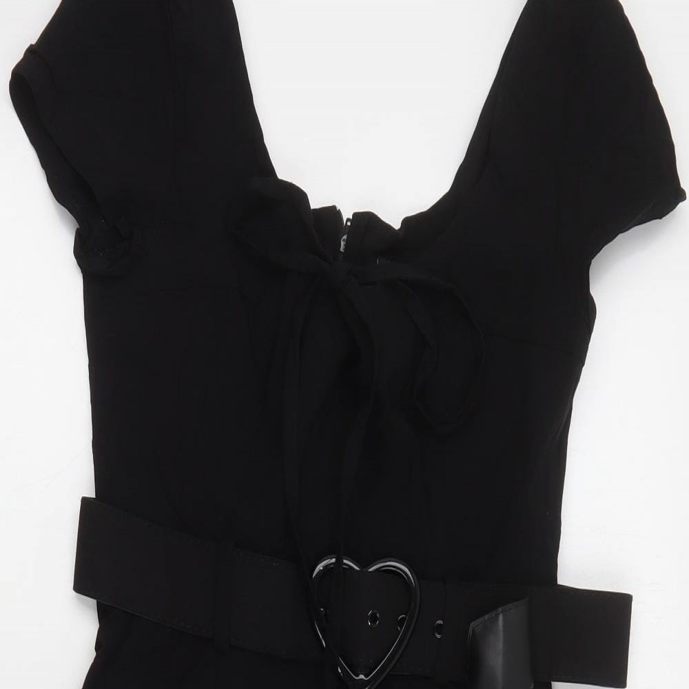 Collectif Womens Black  Polyester Skater Dress  Size 12  Round Neck Zip