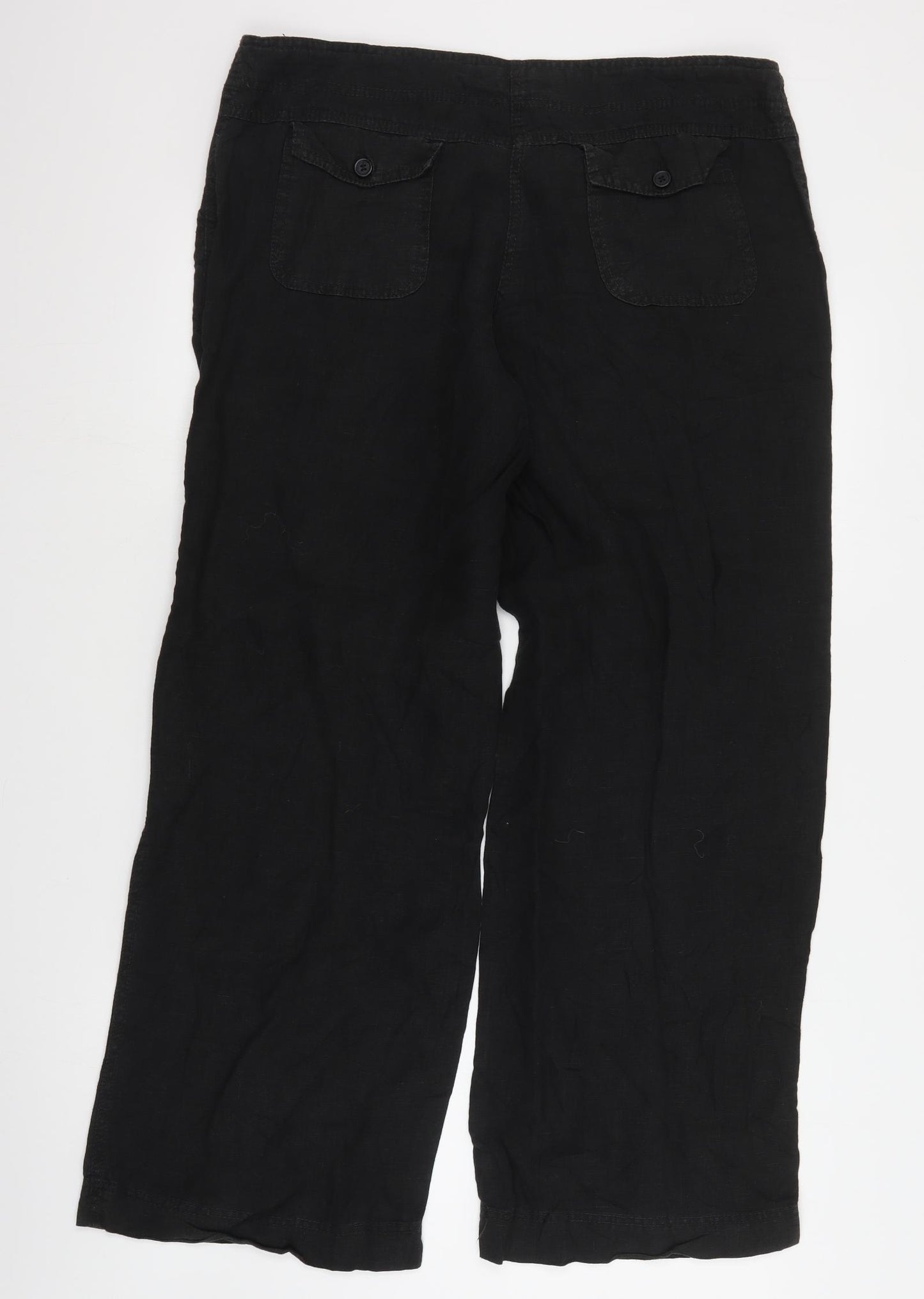 Primark Womens Black  Linen Cropped Trousers Size 12 L30 in Regular Drawstring