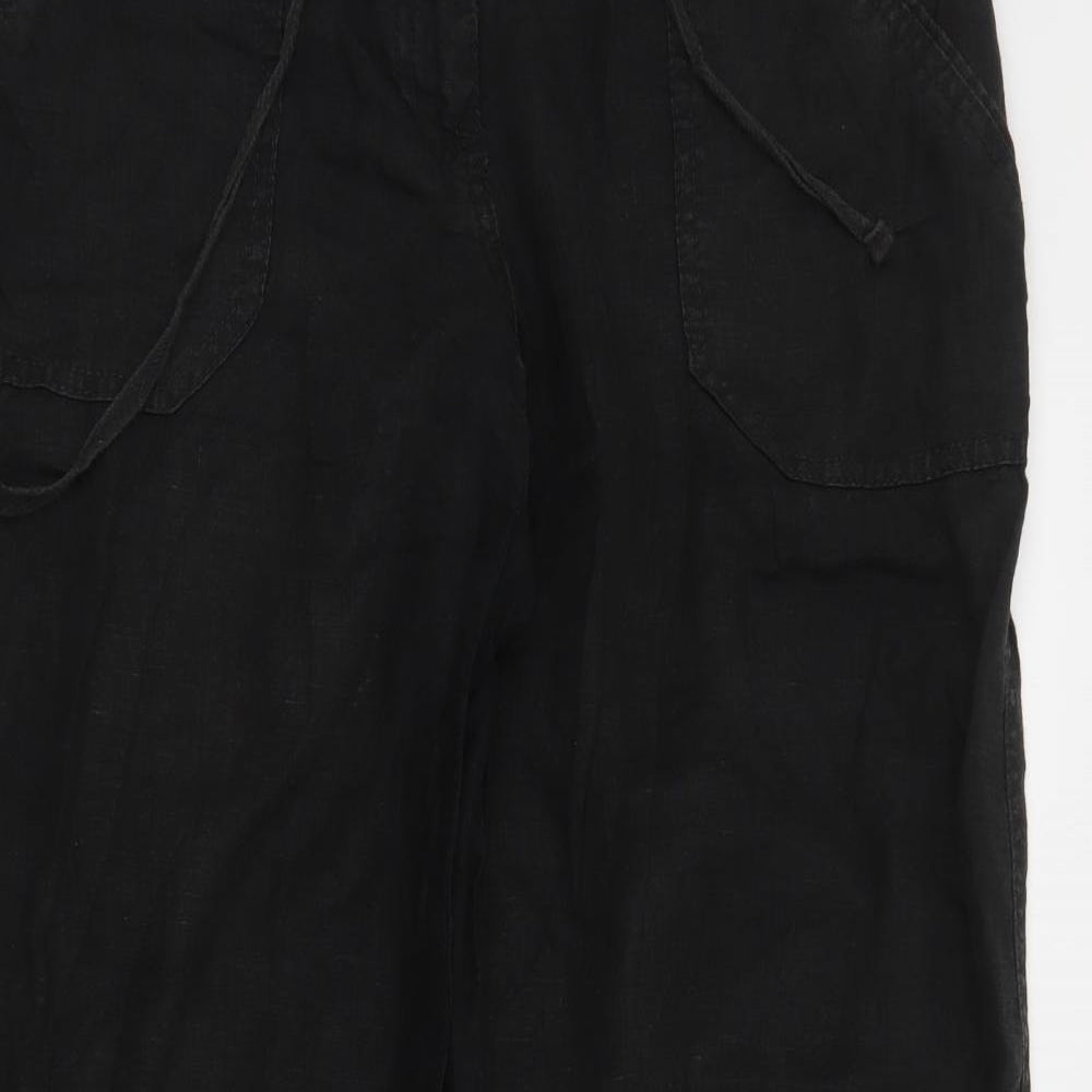 Primark Womens Black  Linen Cropped Trousers Size 12 L30 in Regular Drawstring