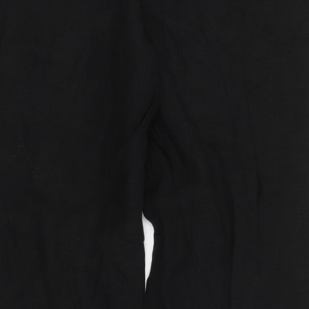 Primark Womens Black  Linen Cropped Trousers Size 12 L30 in Regular Drawstring